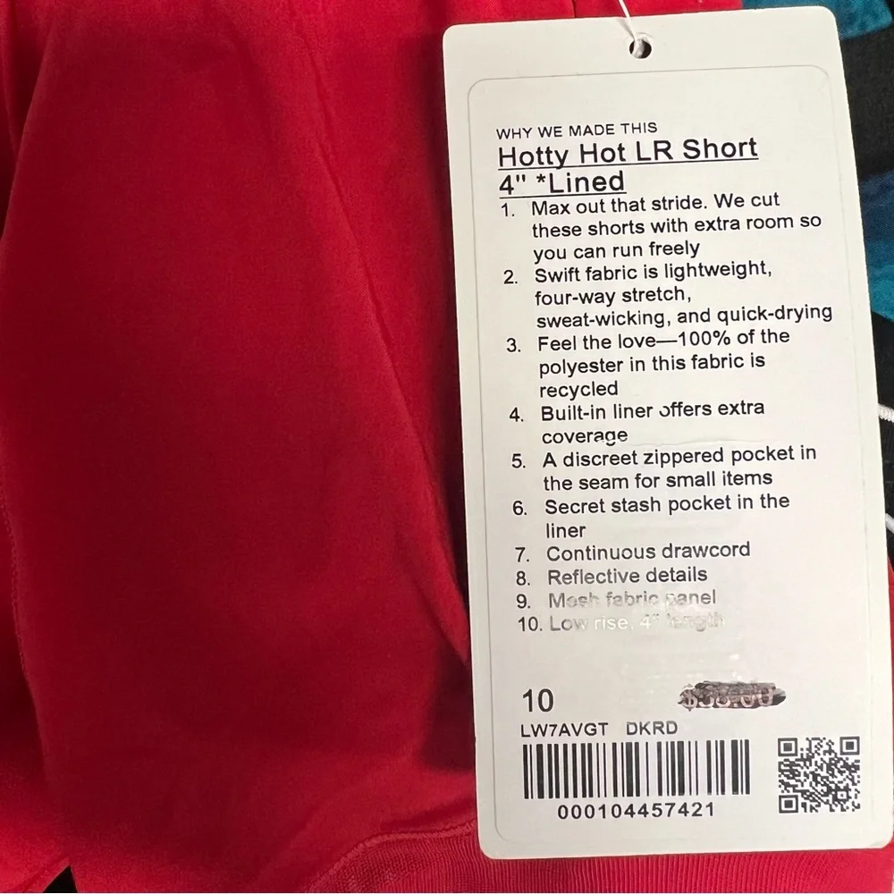 Lululemon Hotty Hot Shorts 4” Lined Red Size 10 Running Athletic Swift NWT - Picture 5 of 5
